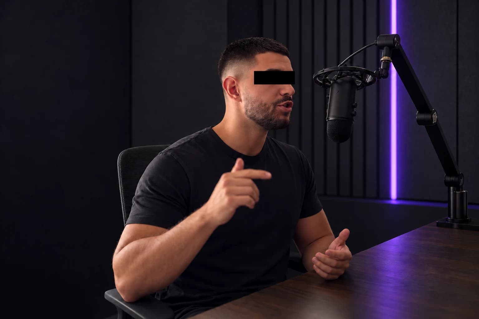 Illustration of a real creator recording at a microphone.